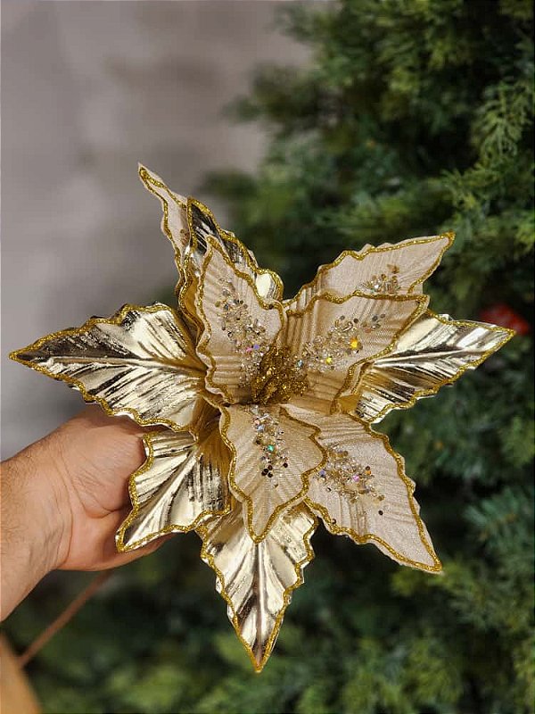 FLOR POINSÉTIA CHAMPANHE 32CM