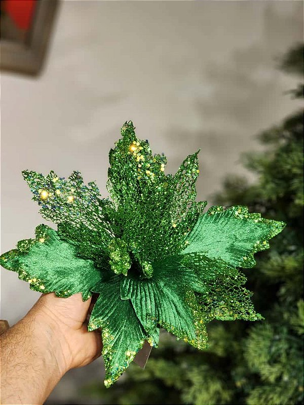 FLOR POINSÉTIA VERDE 32CM