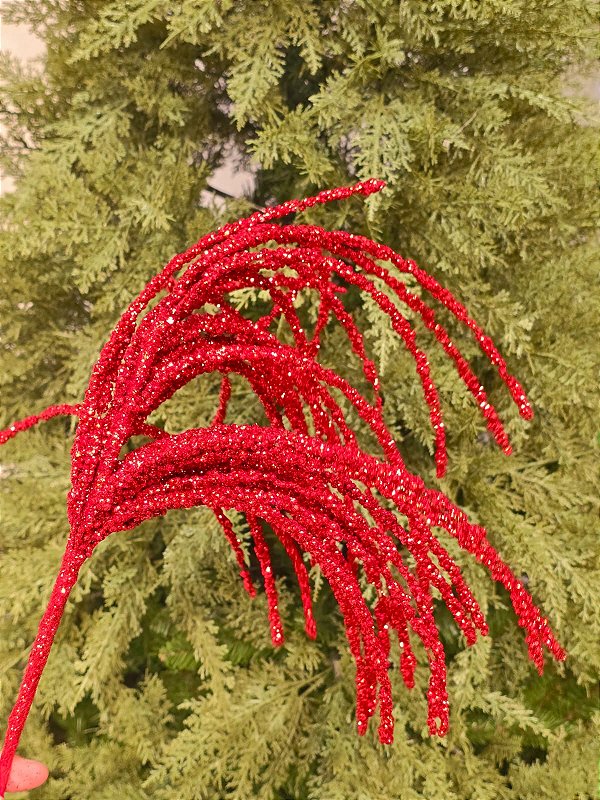 GALHO ARAMADO VERMELHO COM GLITTER 60CM