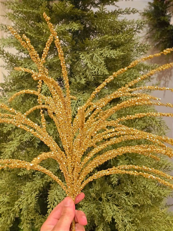 GALHO ARAMADO DOURADO COM GLITTER 60CM