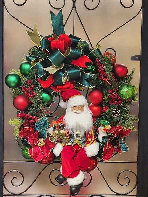 GUIRLANDA DECORADA NOEL SENTADO VERMELHO E VERDE