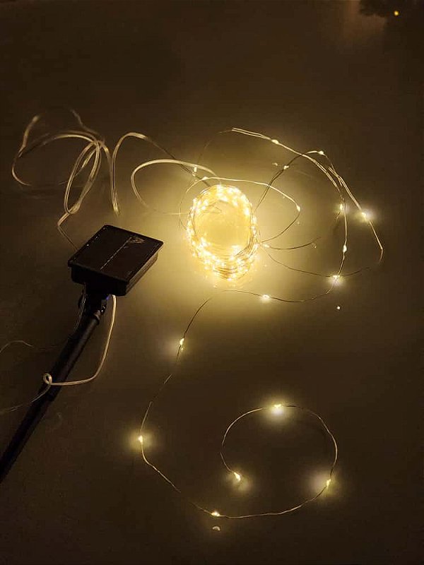 CORDÃO SOLAR FIO DE FADA COM 200 LEDS WARM 8 FUNÇÕES 20 METROS USO EXTERNO