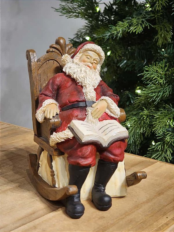 PAPAI NOEL DORMINDO NA CADEIRA DE BALANÇO 16CM