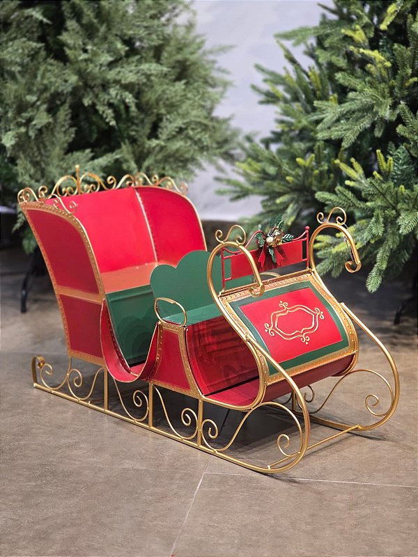 TRENO DECORATIVO EM METAL VERMELHO,VERDE E DOURADO 74CM