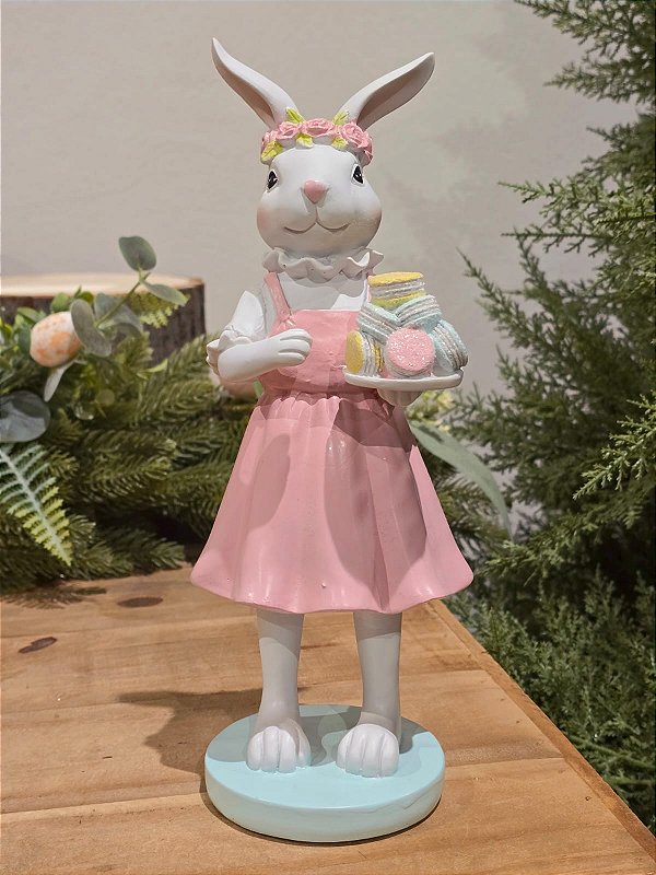 COELHO ROSA COM BISCOITOS 28CM