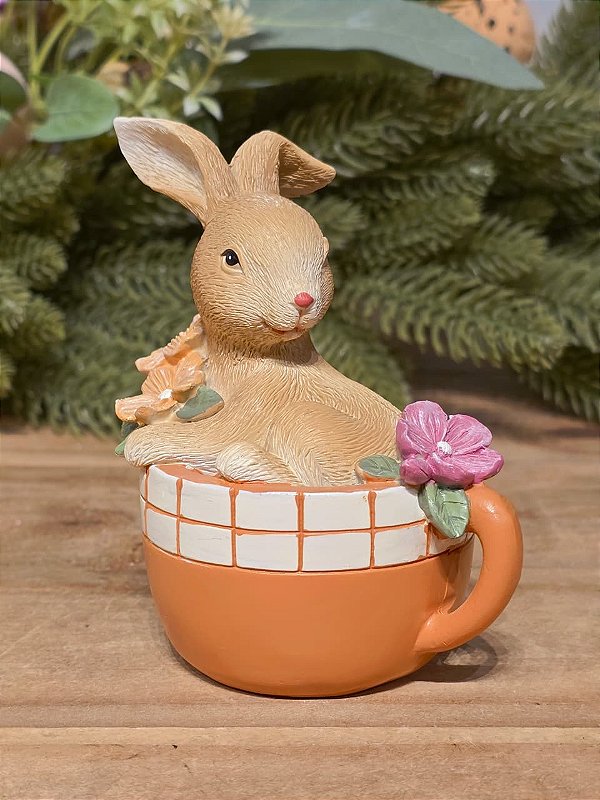 COELHA NA XÍCARA LARANJA 11CM