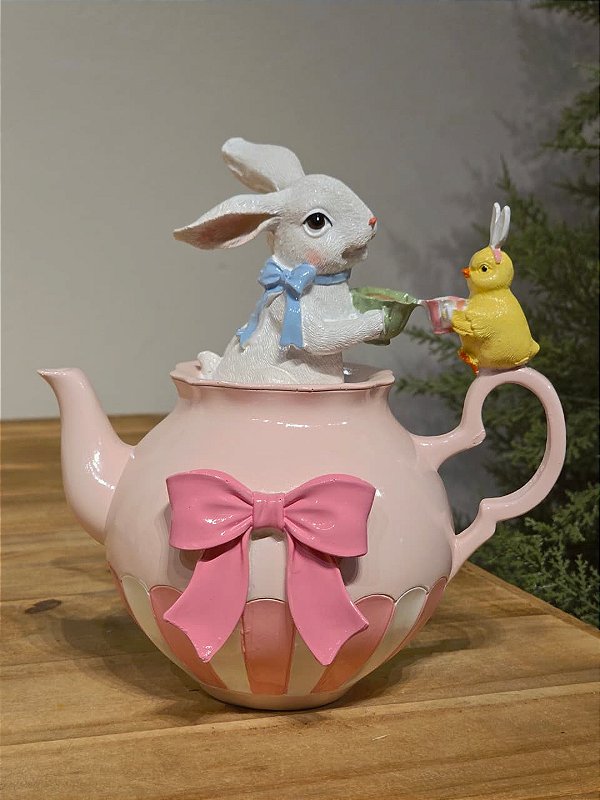 COELHO DENTRO DO BULE ROSA 22CM