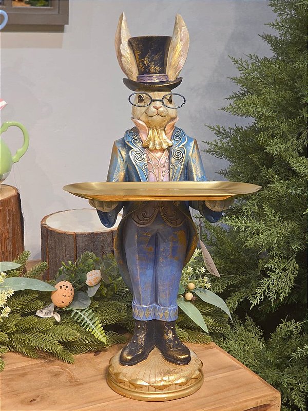 COELHO AZUL COM BANDEJA EM METAL 61CM