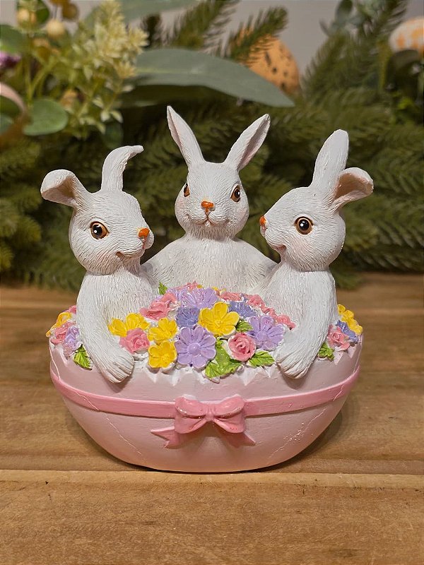 COELHOS NO CESTO DE FLORES 14CM