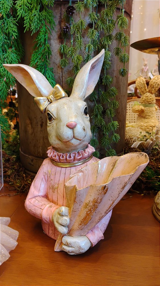 COELHA ROSA COM JARRO PARA FLORES 36CM - PRÉ VENDA 2026