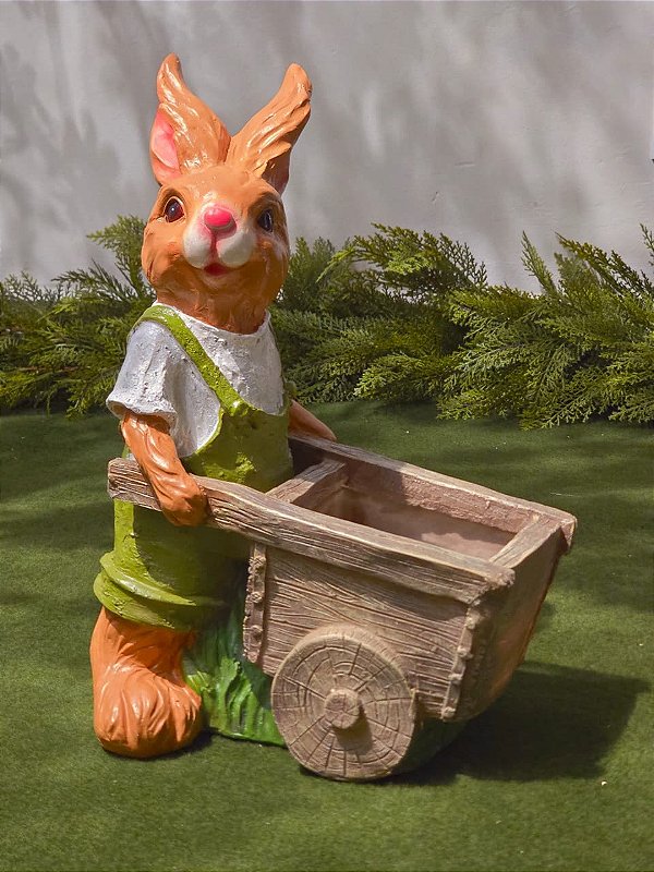 COELHO COM CARRINHO DE MÃO 44CM PARA USO NO JARDIM