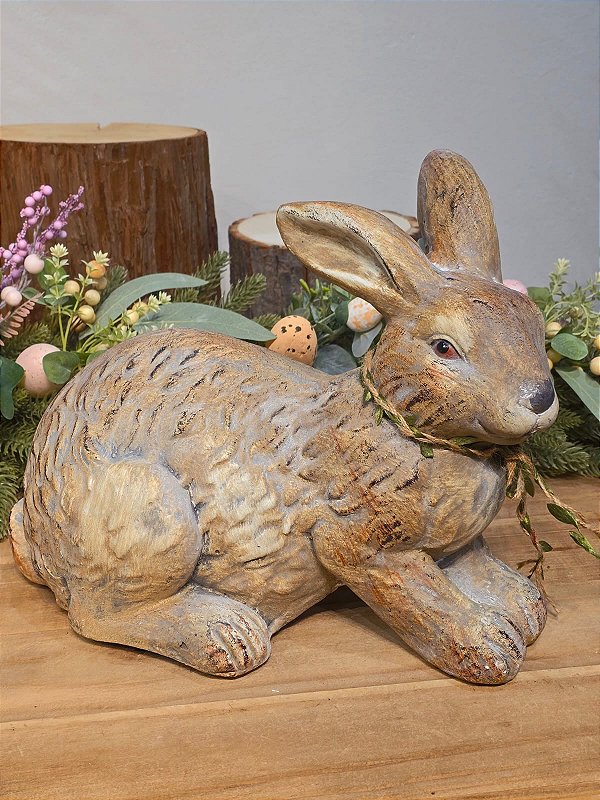 COELHO EM RESINA RÚSTICO 28CM