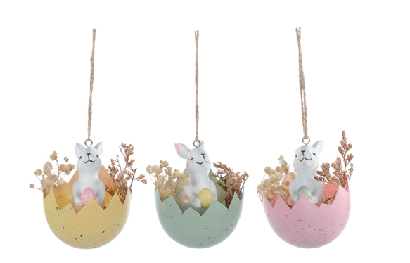 PENDENTE COELHOS NO OVO 9CM COM 3 UNIDADES - PRÉ VENDA 2026