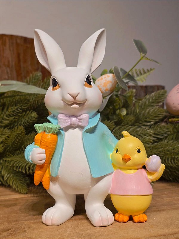 COELHO ABRAÇANDO PINTINHO 20CM