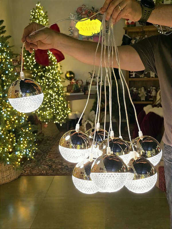 PENDENTE BOLAS DE CRISTAL 10 BOLAS WARM 12CM BIVOLT