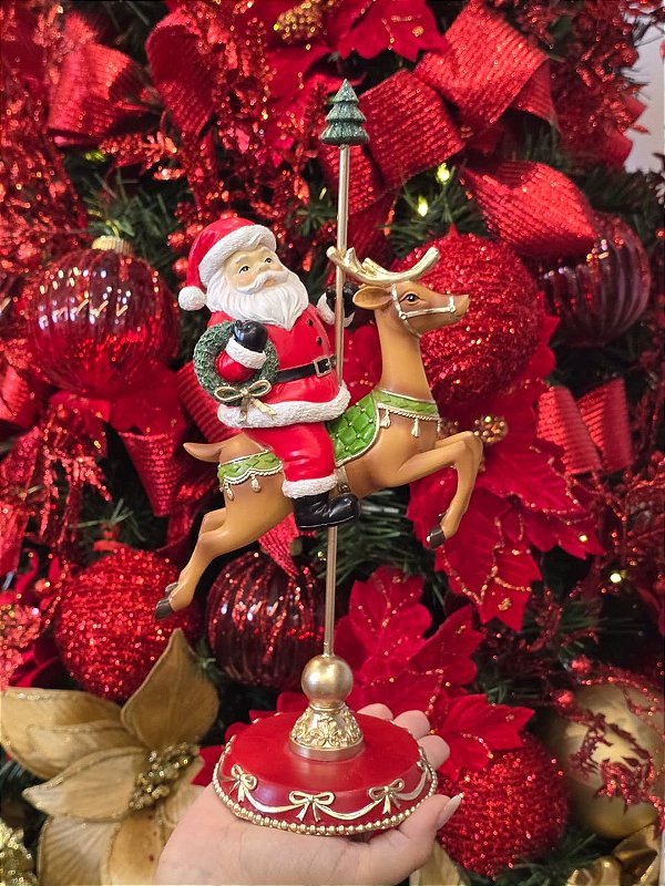 PAPAI NOEL COM RENA DE CARROSSEL 30,5CM - PRÉ VENDA 2026