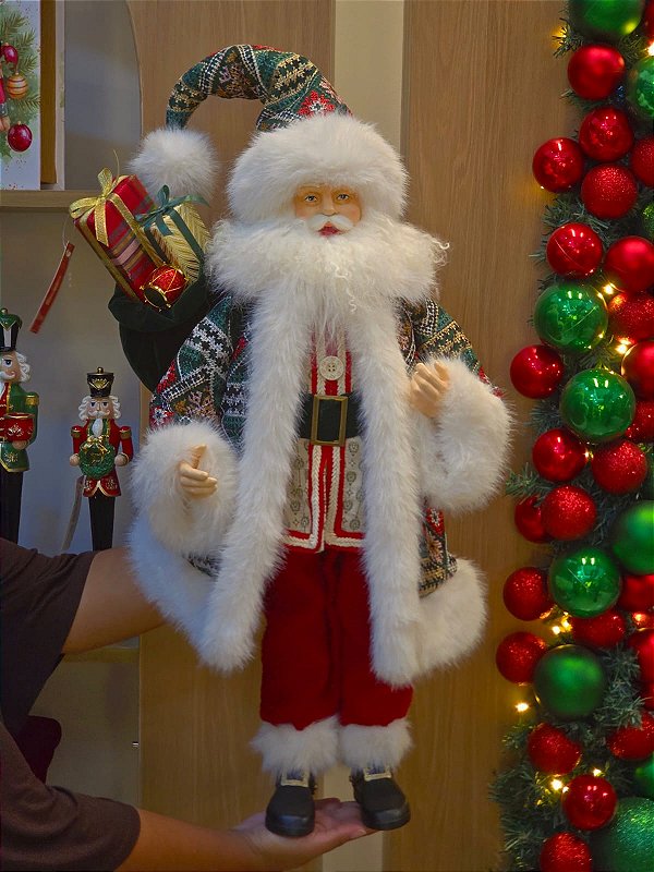 PAPAI NOEL SUPER LUXUOSO XADREZ 73CM - PRÉ VENDA 2026