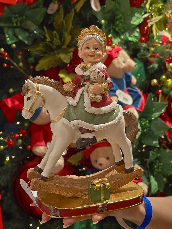 MAMÃE NOEL NO CAVALO DE BALANÇO 25CM - PRÉ VENDA 2026