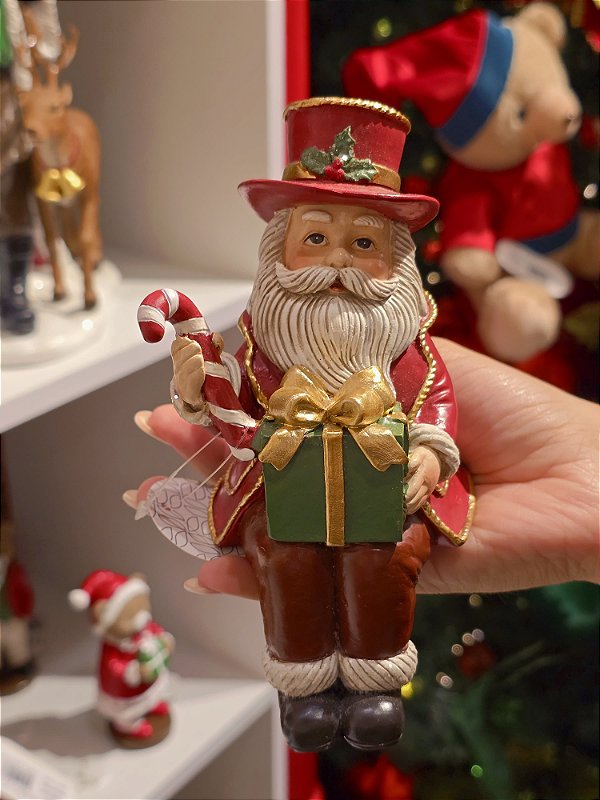 PAPAI NOEL SENTADO COM CAIXA DE PRESENTE 16CM - PRÉ VENDA 2026