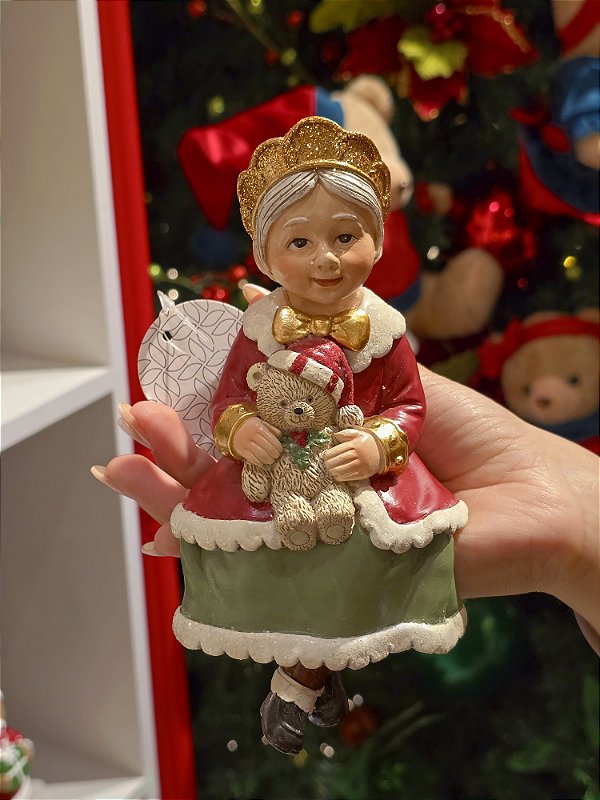 MAMÃE NOEL SENTADA COM URSINHO 16CM - PRÉ VENDA 2026