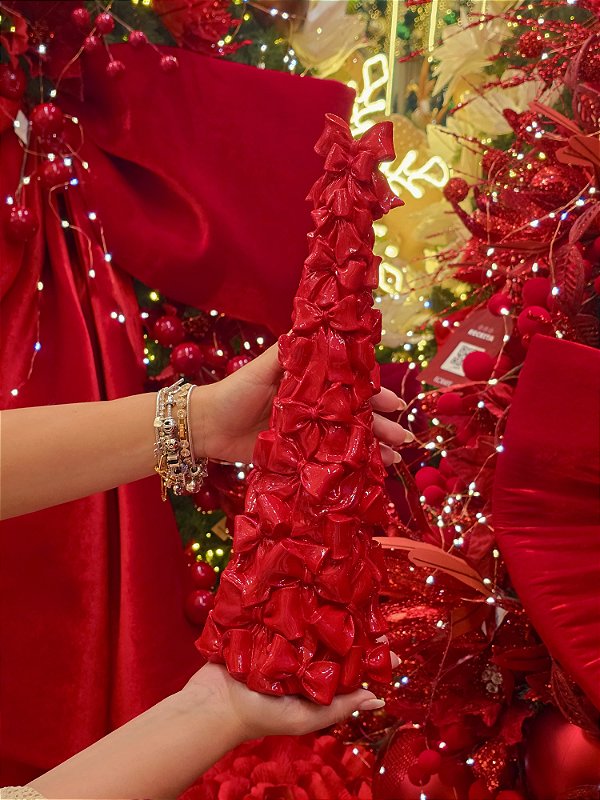 ÁRVORE DE LAÇOS VERMELHO EM RESINA 38CM - PRÉ VENDA 2026