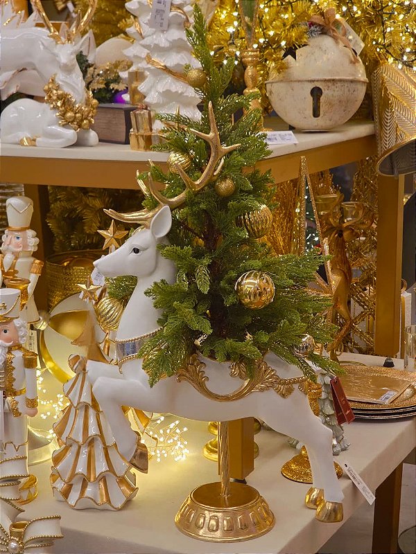 RENA COM ÁRVORE REALISTA COM FIO DE FADA 86CM - PRÉ VENDA 2026