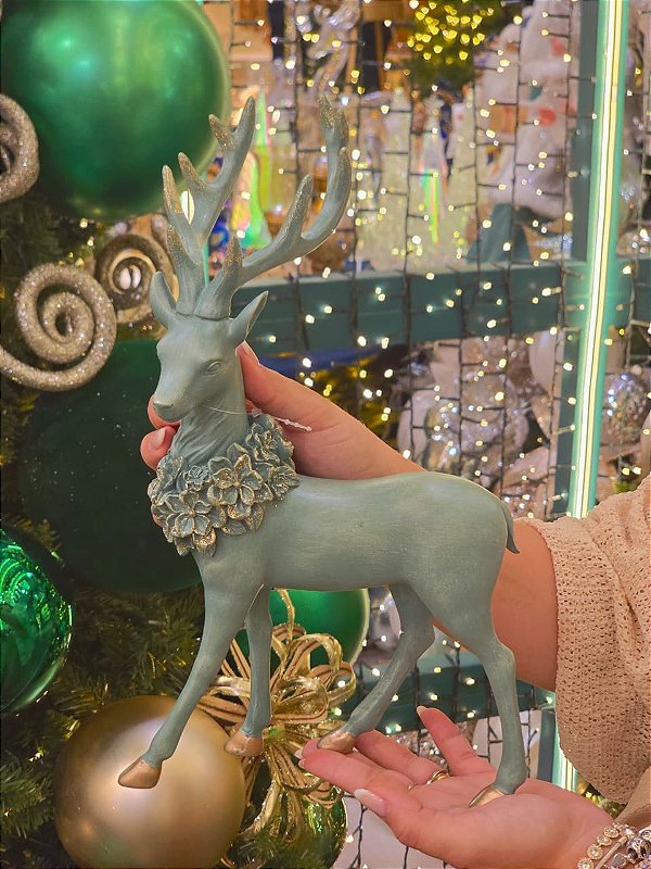 RENA EM PÉ VERDE 33CM - PRÉ VENDA 2026