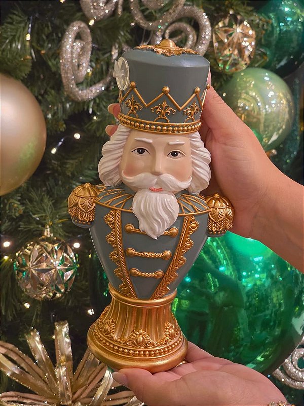 BUSTO QUEBRA NOZES VERDE E DOURADO 23,8CM - PRÉ VENDA 2026