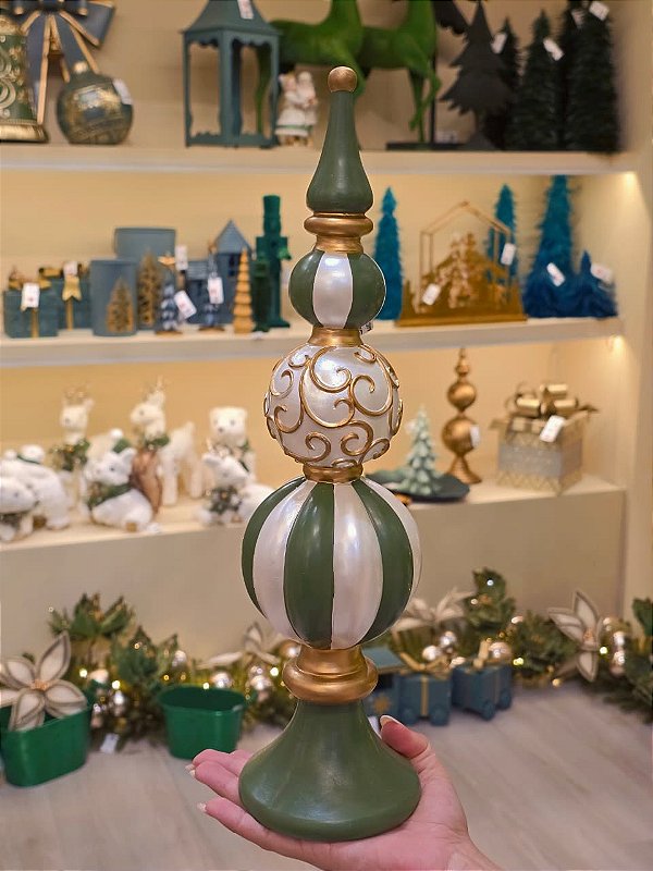 ÁRVORE DE BOLAS VERDE DOURADO E PEROLA 38CM - PRÉ VENDA 2026