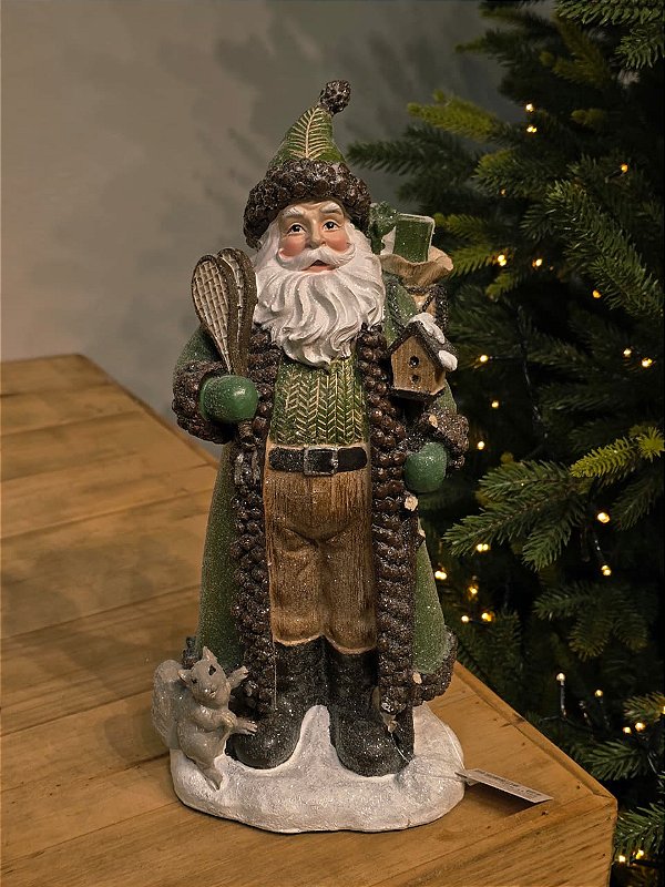PAPAI NOEL VERDE RÚSTICO EM RESINA 32CM