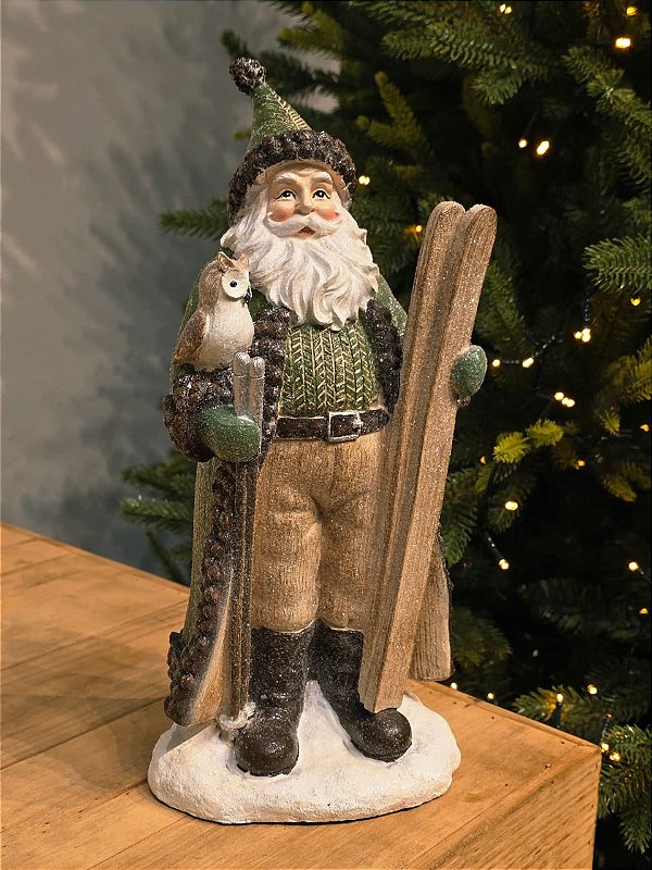 PAPAI NOEL VERDE RÚSTICO EM RESINA 32CM