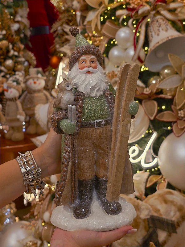 PAPAI NOEL VERDE RÚSTICO EM RESINA 32CM - PRÉ VENDA 2026