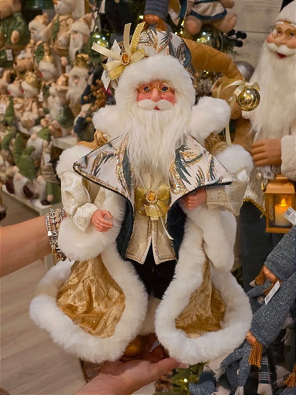 PAPAI NOEL EM PÉ LUXO VERDE E DOURADO 45CM - PRÉ VENDA 2026
