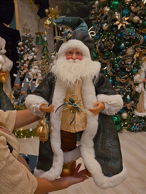 PAPAI NOEL EM PÉ LUXO VERDE PROFUNDO E DOURADO 60CM - PRÉ VENDA 2026
