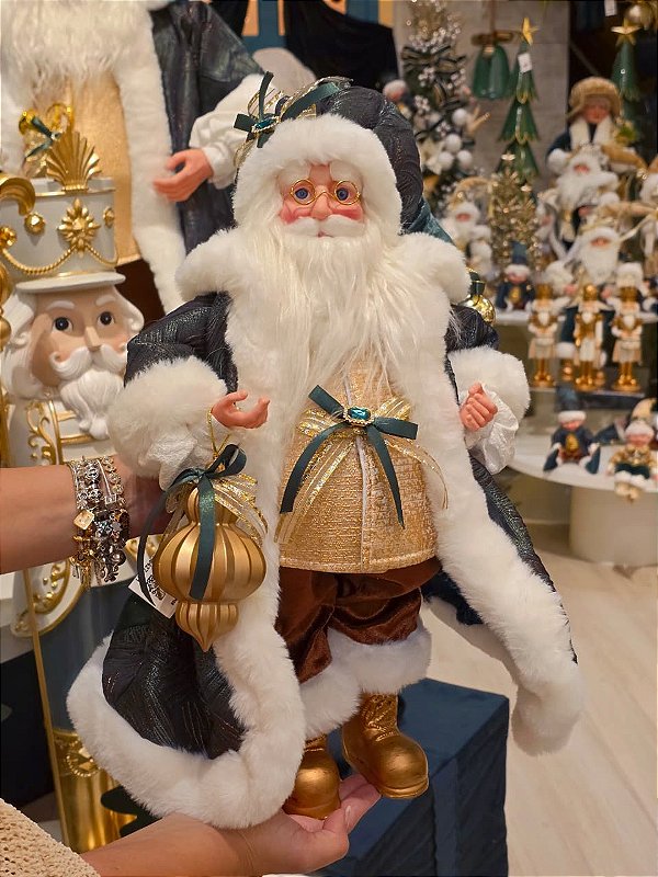 PAPAI NOEL EM PÉ LUXO VERDE PROFUNDO E DOURADO 45CM - PRÉ VENDA 2026
