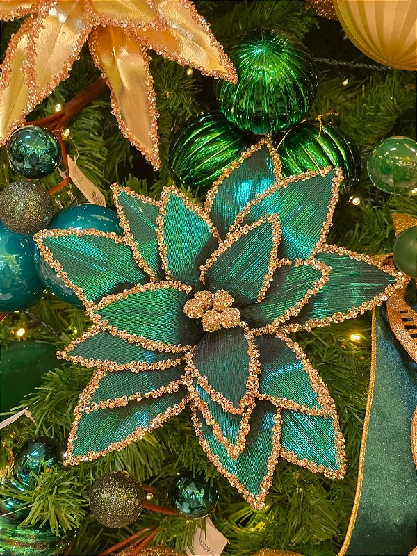 FLOR BICO DE PAPAGAIO VERDE COM GLITTER CHAMPANHE 25CM - PRÉ VENDA 2026