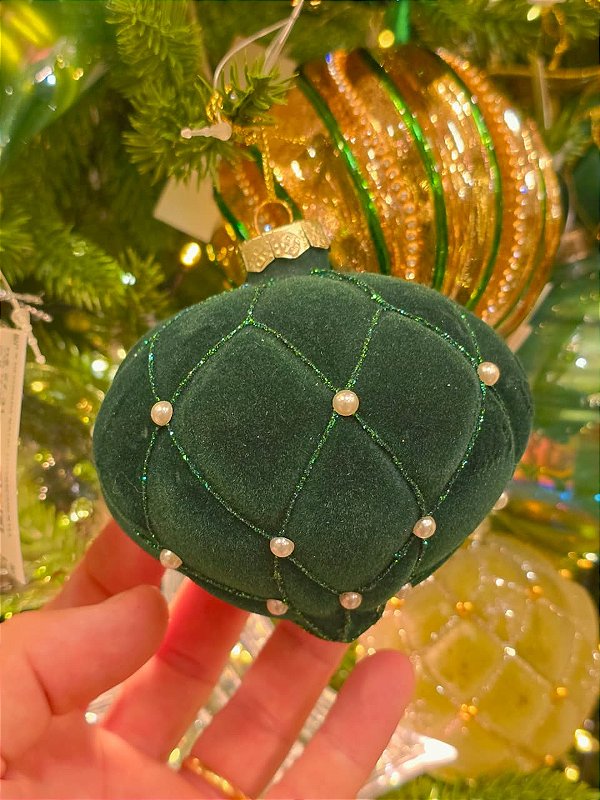 ORNAMENTO DE VIDRO VERDE COM VELUDO 10CM - PRÉ VENDA 2026