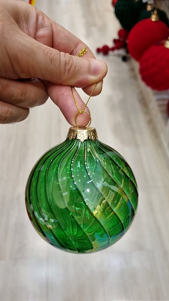 BOLA DE VIDRO VERDE IRIDESCENTE 8CM - PRÉ VENDA 2026