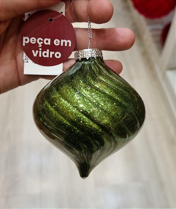 ORNAMENTO DE VIDRO VERDE 8CM - PRÉ VENDA 2026