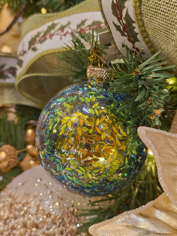 BOLA DE VIDRO VERDE DECORADA 8CM - PRÉ VENDA 2026