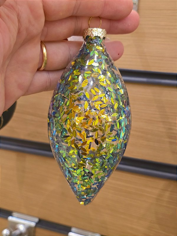 ORNAMENTO DE VIDRO VERDE DECORADO 12,8CM - PRÉ VENDA 2026