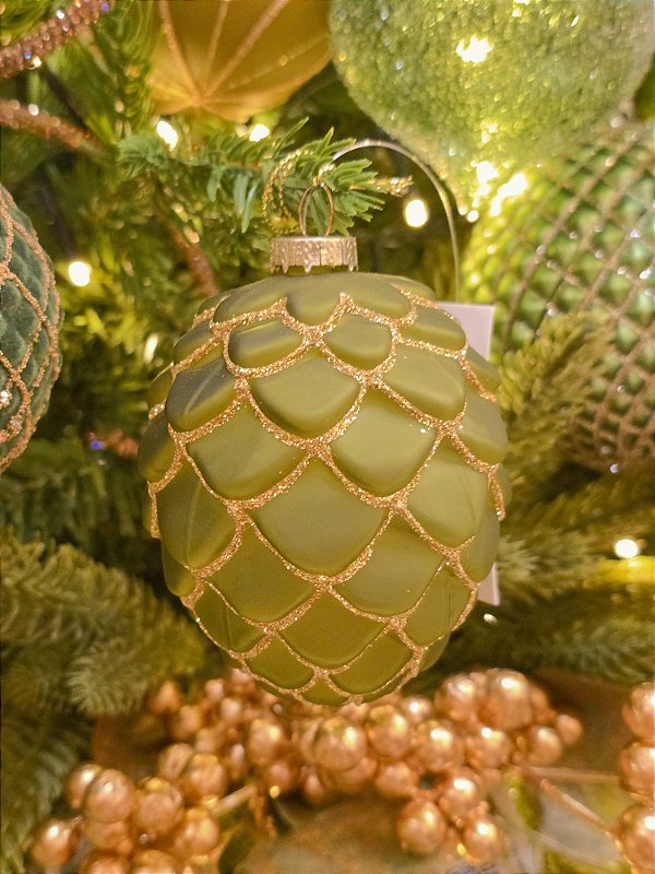 ORNAMENTO PINHA DE VIDRO VERDE 9CM - PRÉ VENDA 2026