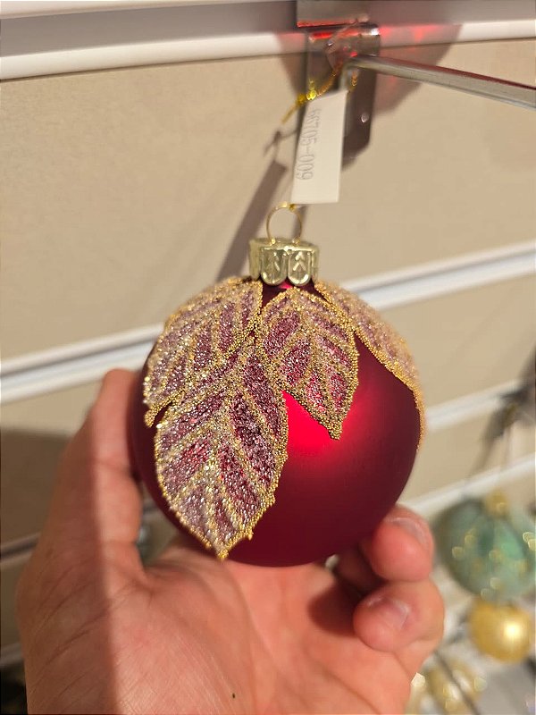 BOLA DE VIDRO VERMELHA COM DOURADO 8CM - PRÉ VENDA 2026