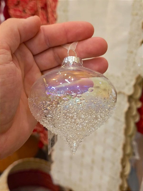 ORNAMENTO DE VIDRO TRANSPARENTE 8CM - PRÉ VENDA 2026