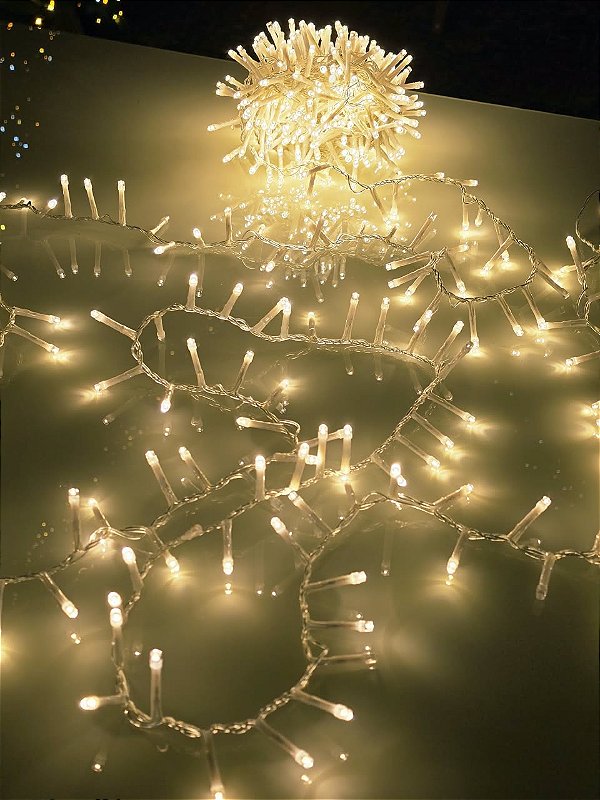 PISCA FESTÃO SUPER STROBO 500 LEDS 10 METROS WARM FIO TRANSPARENTE BIVOLT