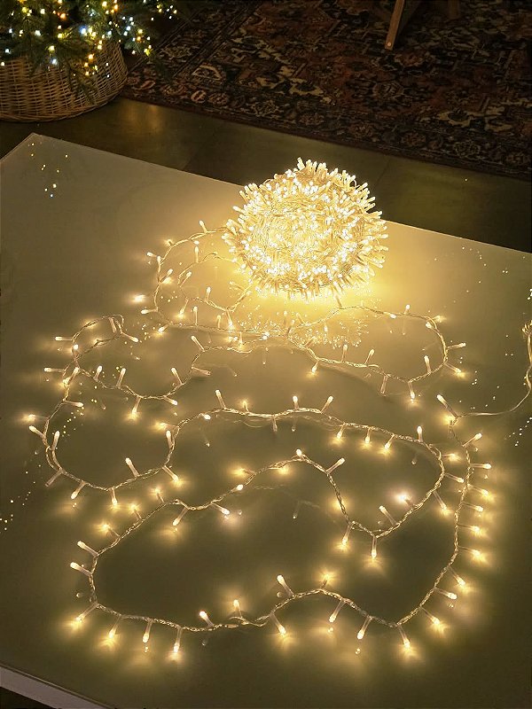 PISCA FESTÃO SUPER STROBO 1600 LEDS 50 METROS WARM FIO TRANSPARENTE BIVOLT