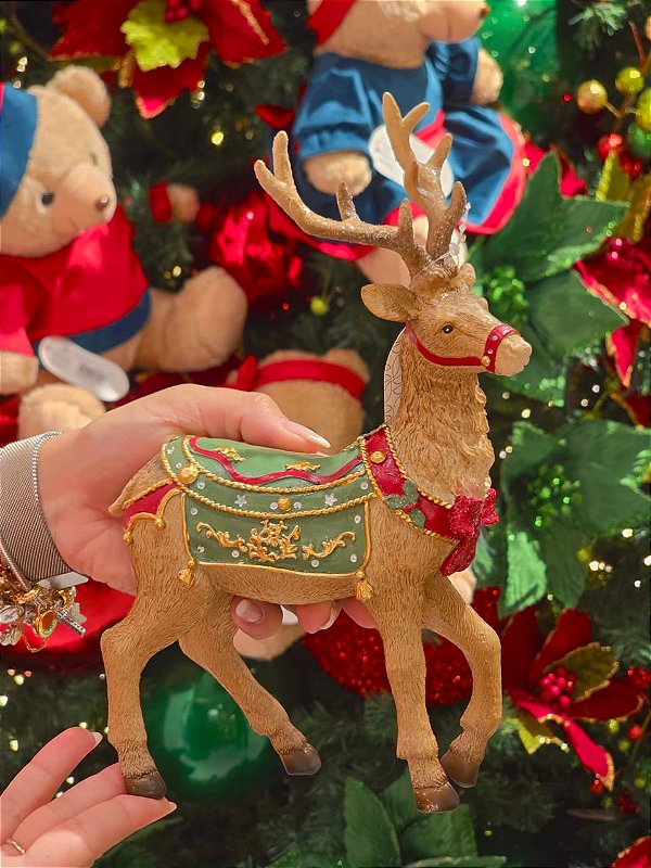 RENA EM PÉ EM RESINA VERDE 25CM - PRÉ VENDA 2026