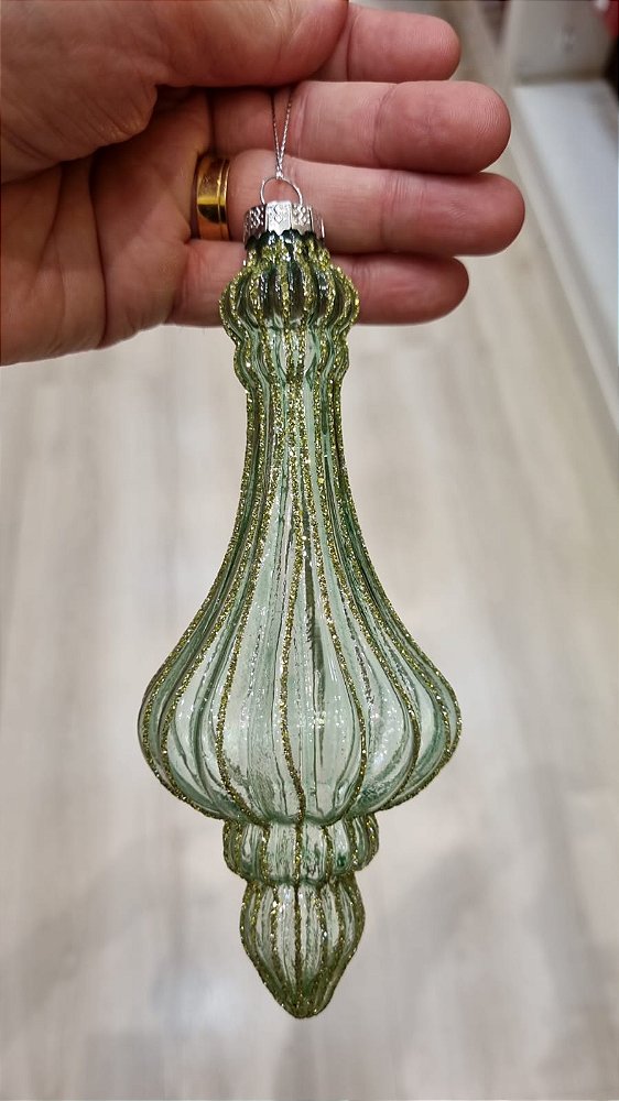 ORNAMENTO DE VIDRO VERDE TRANSLUCIDO 16,5CM - PRÉ VENDA 2026
