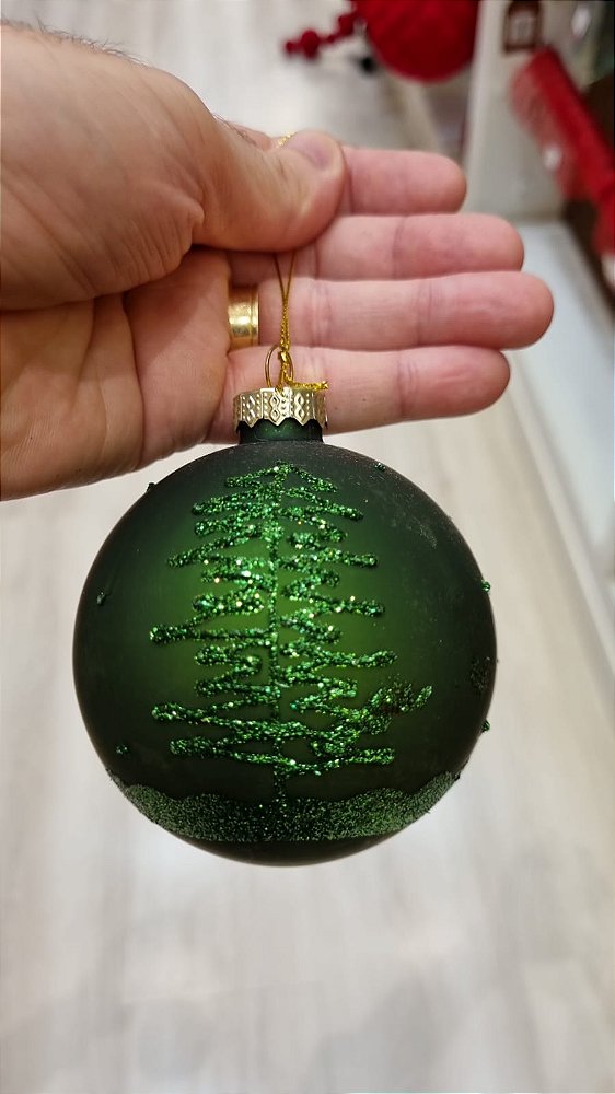 BOLA DE VIDRO VERDE PINHEIRO 8CM - PRÉ VENDA 2026