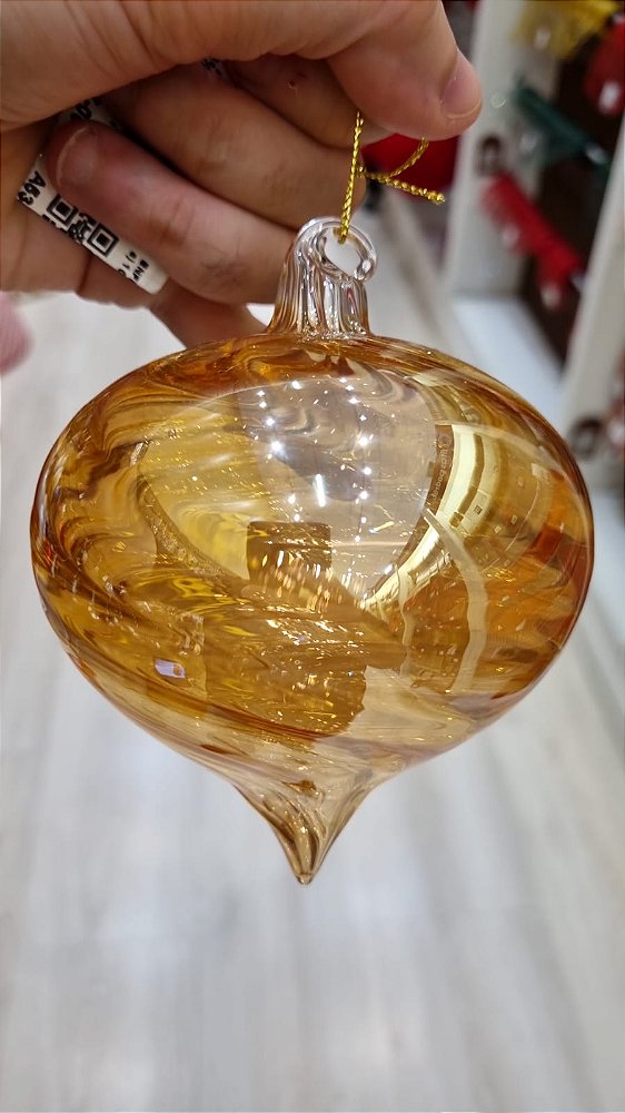 ORNAMENTO DE VIDRO TRANSLUCIDO DOURADO 10CM - PRÉ VENDA 2026